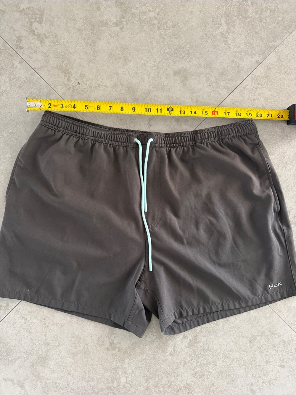 Huk Men's Charcoal Swim Trunks with Light Blue Drawstring